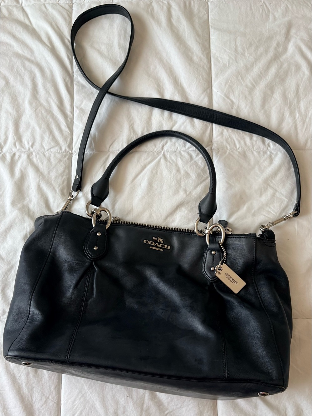 Coach Black Leather Tote with Removable Crossbody Strap